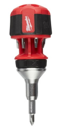 Отвертка Milwaukee 4932471868 металлическая, универсальная, короткая с трещоткой 8 в 1: PH1/PH2/PZ1/PZ2/TX15/SL4.8/SL6.4, отсек для хранения бит револьверного типа, покрытие хромом максимальный уровень защиты от ржавчины