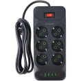 Amper сетевой удлинитель, 4,0м, 6 розеток, 10А, 2500 Вт, 4usb,2Type-C, черный. [JH-1076U-4B]