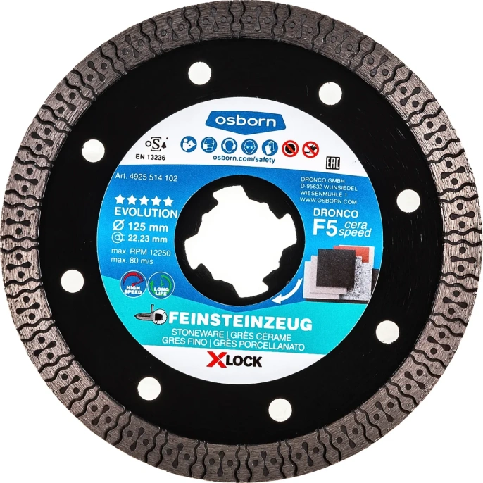Диск алмазный по керамограниту OSBORN F5 Ceraspeed (125x1.2 мм; X-Lock) DRONCO 4925514102