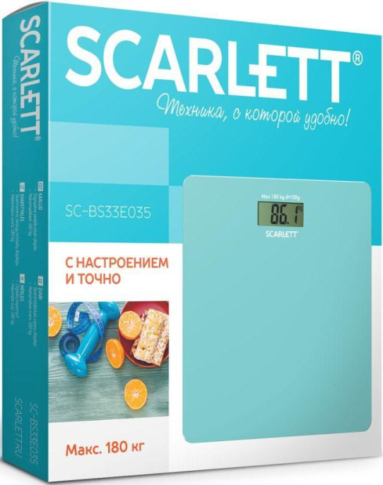 Напольные весы Scarlett SC-BS33E035, до 180кг, цвет: голубой