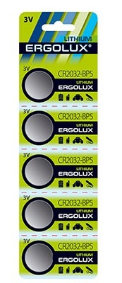 Ergolux.CR2032 BL-5 CR2032-BP5, батарейка литиевая,3V 5 шт. в уп-ке