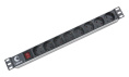 Блок розеток для 19" шкафов, горизонтальный, 1U 8 розеток, 10A Cabeus PDU-8P выключатель, гнездо под шнур, алюминиевый корпус