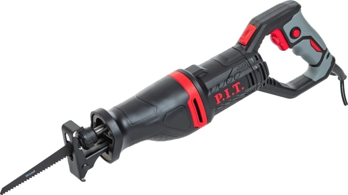 Сабельная пила P.I.T. PSA115-C1 1000 Вт, скорость без нагрузки: 0–2800 об/мин, высота хода пилки: 20 мм, максимальная глубина пропила в дереве: 115 мм, в пластике: 15 мм, в алюминии: 12 мм, в стали: 10 мм, регулировка оборотов, маятниковый ход, бесключев