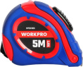 Рулетка WorkPro WP261006 5м (самоблокирующаяся конструкция, метрические и имперские весы, прочная термообработанная пружина, резиновое покрытие из двух материалов, оснащен зажимом для ремня и шнурком, удобным для переноски, эргономичный чехол)