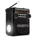 Радиоприемник SVEN SRP-355, черный мощность 3 Вт RMS , FM/AM/SW, USB, SD/microSD, фонарь, встроенный аккумулятор