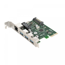 Контроллер сетевой ExeGate EXE-361 (PCI-E x1 v2.0, LAN UTP 1000Mbps + 3*USB3.0 ext., разъем доп.питания, Chipset VL805 + RTL8153B) EX283714RUS