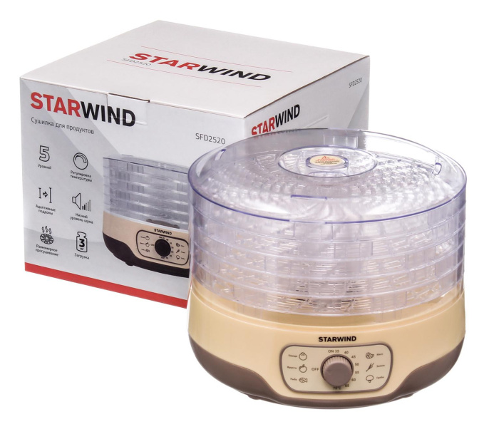 Сушилка для овощей и фруктов STARWIND SFD2520,  бежевый,  5 поддонов