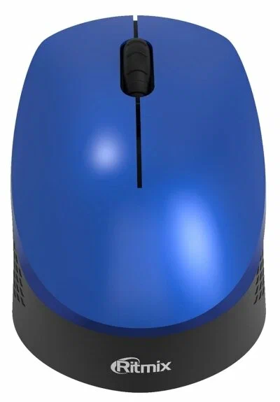 Беспроводная компьютерная мышь RITMIX RMW-502_BLUE полноразмерная мышь, беспроводная радио, сенсор оптический 1200 dpi, 3 кнопки, колесо с нажатием, цвет синий/черный