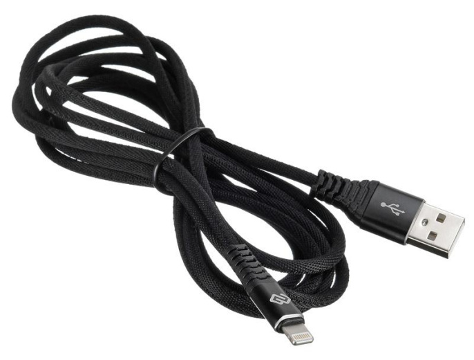 Кабель Digma Lightning m - USB m , 2м, 2A, черный [light-2m-braided-blk]