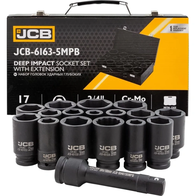 Набор головок ударных глубоких JCB 3/4 16 предметов (6гр.) JCB-6163-5MPB(61738)