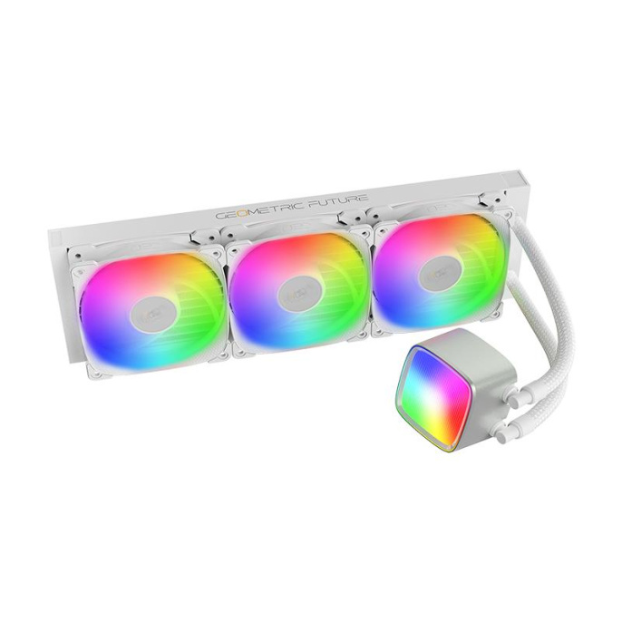Система жидкостного охлаждения/ Water Cooling System Geometric Future Eskimo Pro 360 240W, 360mm, ARGB, White/ Fans: 3x120mm, 80.81CFM, 34.2dBA, 2000RPM/ Pump height 54mm, 3200RPM, Rad thickness 27mm/ S: 1851, 1700, 1200, 115X, 2011, 2066, AM5, AM4 (1C251
