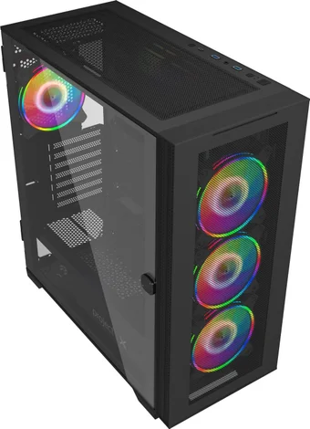 PROJECT X Корпус ATX Без БП Project X UNO Tempered Glass+дверца/Mesh сетка, 2xUSB3.0, 1xUSB 3.2 Gen2 Type-C 4x120mm ARGB Fan, HD Audio+Mic, 2x3.5", 1x2.5", VGA MAX 360mm, CPU MAX 170mm, пылевые фильтры Black