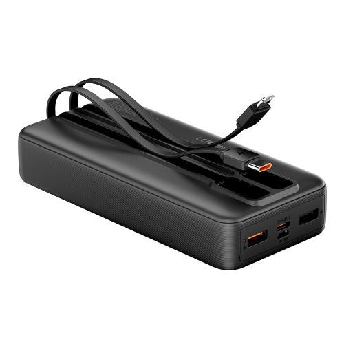 Power Bank Vention 20000mAh Micro-USB/C/A/A со встроенными кабелями 22.5W Чёрный с LED Дисплеем, шт. FHPB0