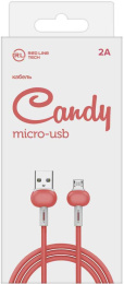Кабель Redline Candy, micro USB m - USB m , 1м, 2A, красный [ут000021984]