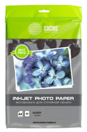Фотобумага Cactus CS-GA413020ED, A4, для струйной печати, 20л, 130г/м2, белый, покрытие глянцевое