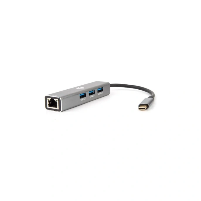 Кабель-концентратор VCOM USB 3.1 Type-C /m - RJ-45+3port USB 3.0/f, Aluminum Shell DH311A