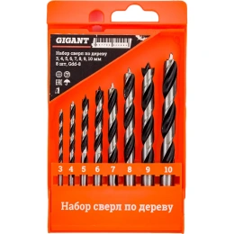 Набор сверл по дереву 3-4-5-6-7-8-9-10 мм, 8 шт, пластиковый кейс Gigant Gdd-8