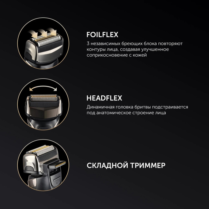 Бритва сетчатая Polaris PMF 1013RC реж.эл.:3 питан.:элек.сеть/аккум. черный/серебристый