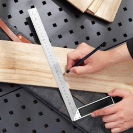 Угловая линейка стальная Deli DL302350 350мм, нержавеющая сталь + алюминиевое основание