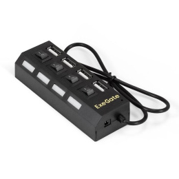 USB-Хаб концентратор 4-в-1 ExeGate DUB-42SW кабель-адаптер USB2.0 -- 4xUSB2.0, кнопки включения/отключения для каждого порта, Plug&Play, черный EX293977RUS