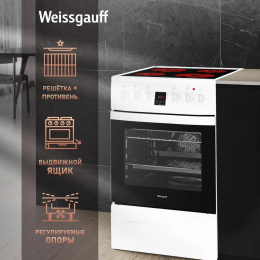 Электрическая плита WEISSGAUFF WES 2V16 WE Premium Line, стеклокерамика, электрическая, без крышки, белый [432832]