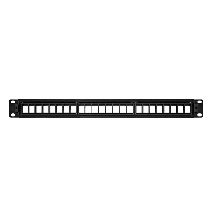 Патч-панель модульная ExeGate EPPB-19-24 19", UTP, 24 port, наборная, неэкранированная, 1U, RoHS, с кабельным органайзером, Black, RTL EX297320RUS
