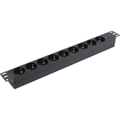 Блок розеток горизонтальный ExeGate ServerPro PDU-19H907 Al-9S-C20 19", 1U, Алюминий, 9 Schuko, С20, черный, RTL EX280853RUS
