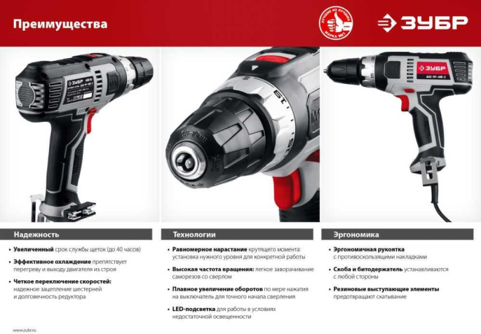 Дрель-шуруповерт Зубр ДШ-М1-400, сетевой