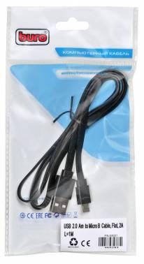 Кабель Buro micro USB m - USB m , 1м, плоский, 2A, черный [bhp microusb 1m flat]