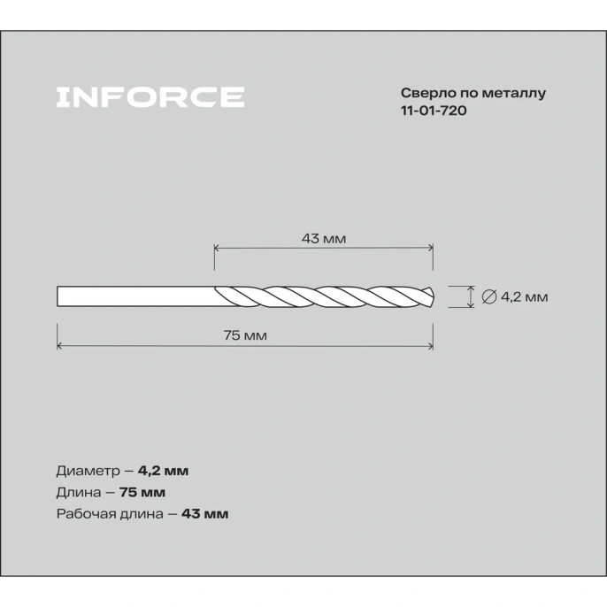 Сверло по металлу HSS-Co 4.2х75х43 мм Inforce 11-01-720