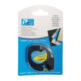 Лента Vell пластиковая VL-D-91202/S0721620/91222 12 мм x 4 м, черный на желтом 328728