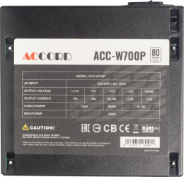 Блок питания Accord ACC-W700P, 700Вт, 80 PLUS WHITE, 120мм, черный, retail