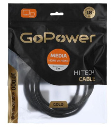Кабель GoPower Ultra High Speed HDMI m -HDMI m 2.0м нейлон ver.2.1 8K 60Hz серый в пакете 1/150 (00-00027311)