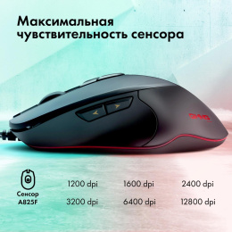Мышь проводная GMNG 940GM, игровая, оптическая, USB, 12800dpi, черный