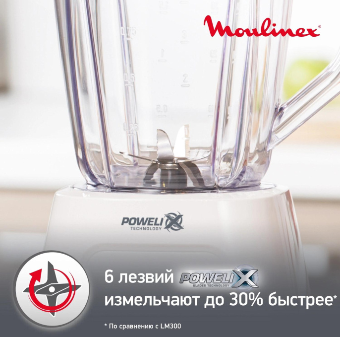 Блендер MOULINEX Blendforce LM42Q110, стационарный, белый