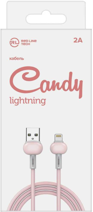 Кабель Redline Candy, Lightning m - USB m , 1м, 2A, розовый [ут000021991]