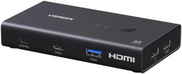 Переключатель UGREEN AK502 75246 HDMI 4K@60Hz KVM Switch 2 In 1 Out. Цвет: черный (75246_)