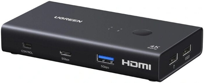 Переключатель UGREEN AK502 75246 HDMI 4K@60Hz KVM Switch 2 In 1 Out. Цвет: черный (75246_)