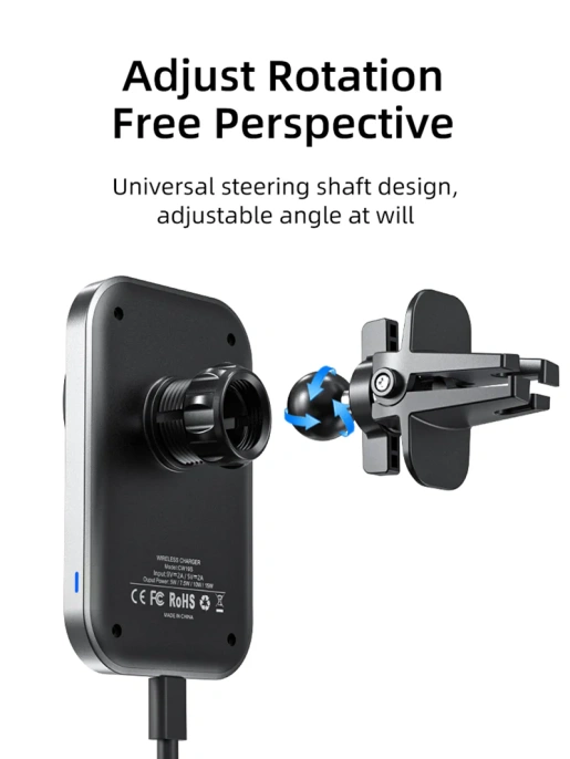 Беспроводное зарядное устройство CABLETIME CE11B (CT-WPH01-PG) автодержатель, Qi-зарядка 15 Вт, быстрая зарядка, автоматическое зажимание, магнитное крепление