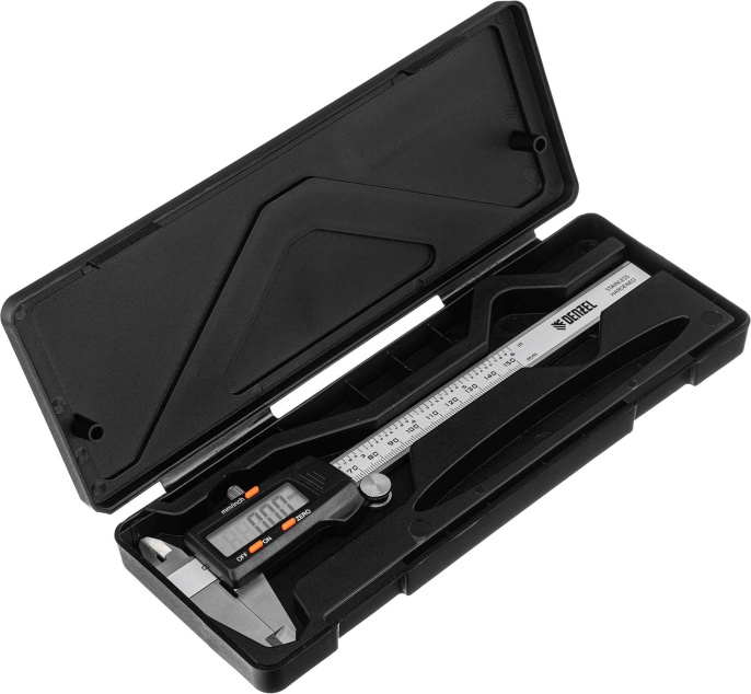 Штангенциркуль электронный Denzel 31613 черный/серый пластиковый футляр