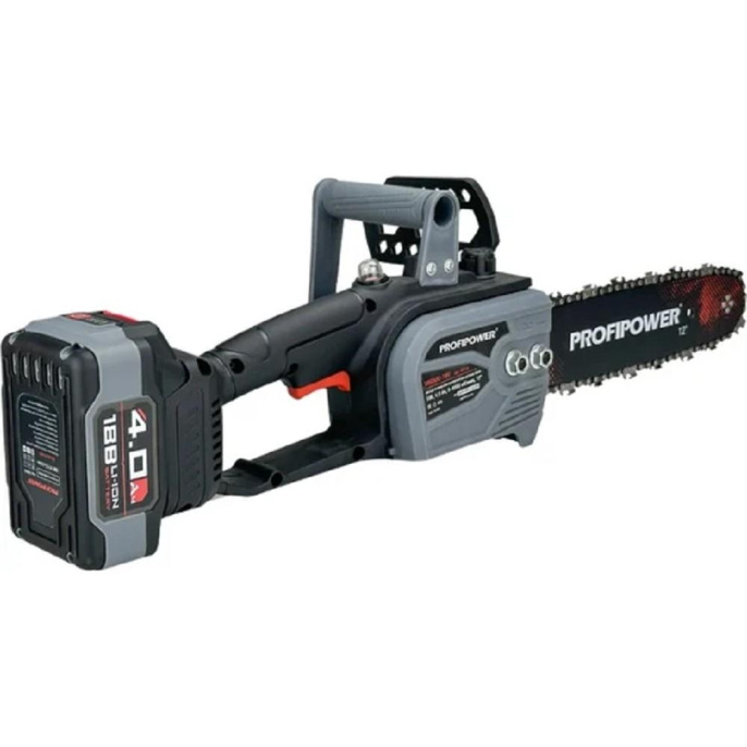 Аккумуляторная бесщеточная цепная пила PROFIPOWER MKDUC-18V 20В,Li-ion-1шт, 4.0Ач, шина 12", 0-4000об/мин, цепь 3/8, 45 звеньев, З/У, в коробке [E0114M1]