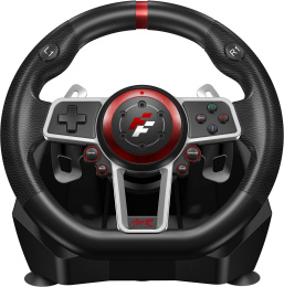 Руль FlashFire Suzuka 900R (ES900R) (проводной, интерфейс: USB, управление: педали 3 шт, блок переключения передач, подрулевые переключатели 2 шт, совместимость: PS3/PC/PS4/Xbox One/Nintendo Switch/PS, цвет: черный/красный)