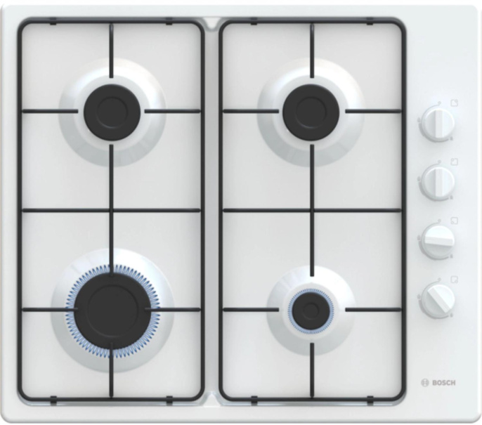 Газовая варочная панель Bosch PBP6C2K80O,  4 конфорки,  эмалированная сталь,  белый