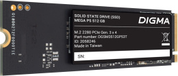 SSD накопитель Digma Mega P5 DGSM3512GP53T 512ГБ, M.2 2280, PCIe 3.0 x4, NVMe, M.2, rtl