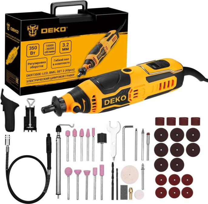 Гравер Deko DKRT350E-LCD 350Вт насадок:43 кейс