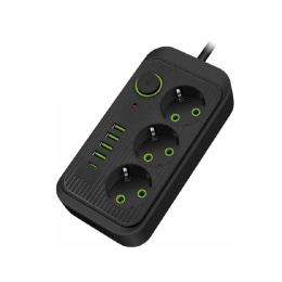 Amper сетевой удлинитель,4,0м, 3 розетки, 3*0,75мм, 10А, 2500 Вт, 4usb, 1Type-C, черный. [JH-1074U-4B]