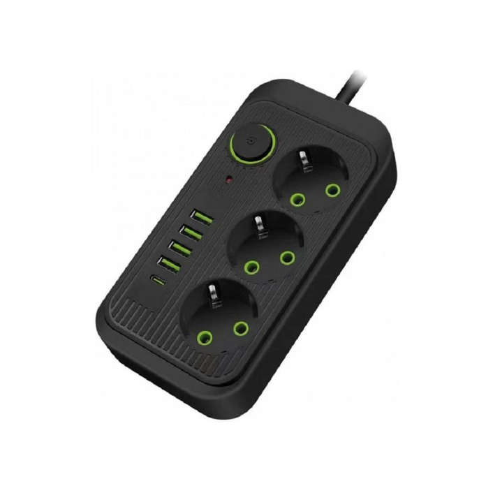 Amper сетевой удлинитель,4,0м, 3 розетки, 3*0,75мм, 10А, 2500 Вт, 4usb, 1Type-C, черный. [JH-1074U-4B]