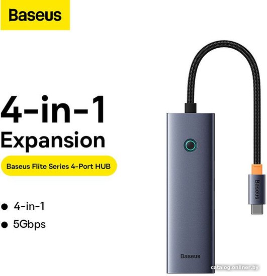 Хаб Baseus BS-OH108 UltraJoy Series 4 порта (USBA to USB3.0*4) Space Grey (B0005280A813-03)
