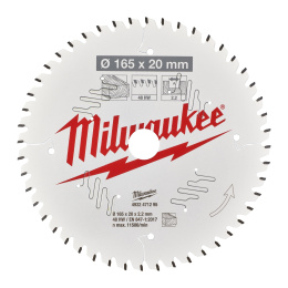Диск пильный Milwaukee 165x20x2.2x48 ATB 4932471295 по дереву для циркулярной пилы, угол атаки зуба: +5°, низкая вибрация