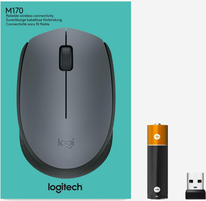 Мышь беспроводная Logitech M170, радио, оптическая, USB, 1000dpi, серый и черный [910-004646]
